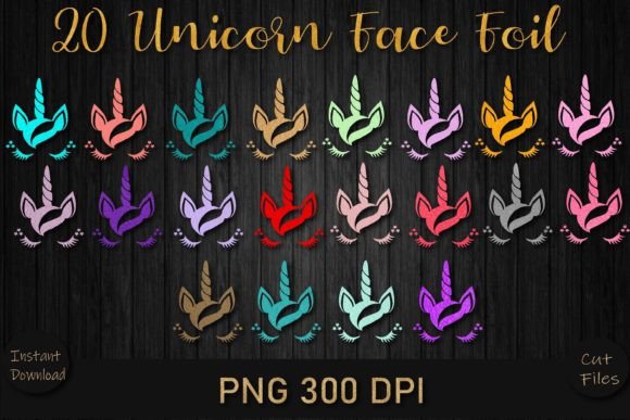 20 Unicorn Face Foil PNG Bundle: A Graphic Asset for Creative Publishers