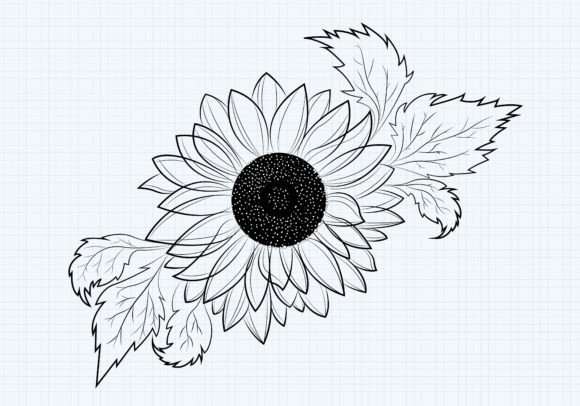 Graphic Design Asset Review: Sunflower with Leaves Coloring Page