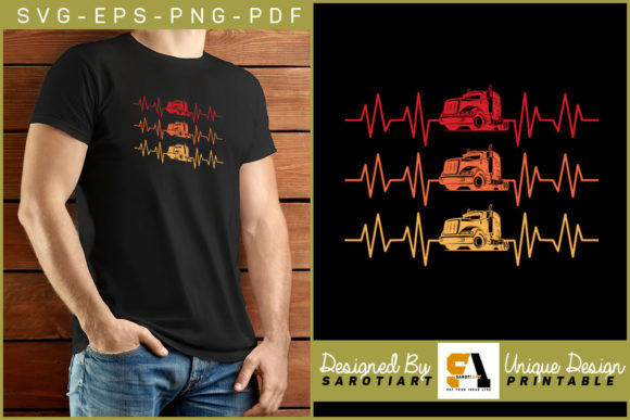 Truck Driver Retro Heartbeat Graphic SVG for Crafts and Graphics